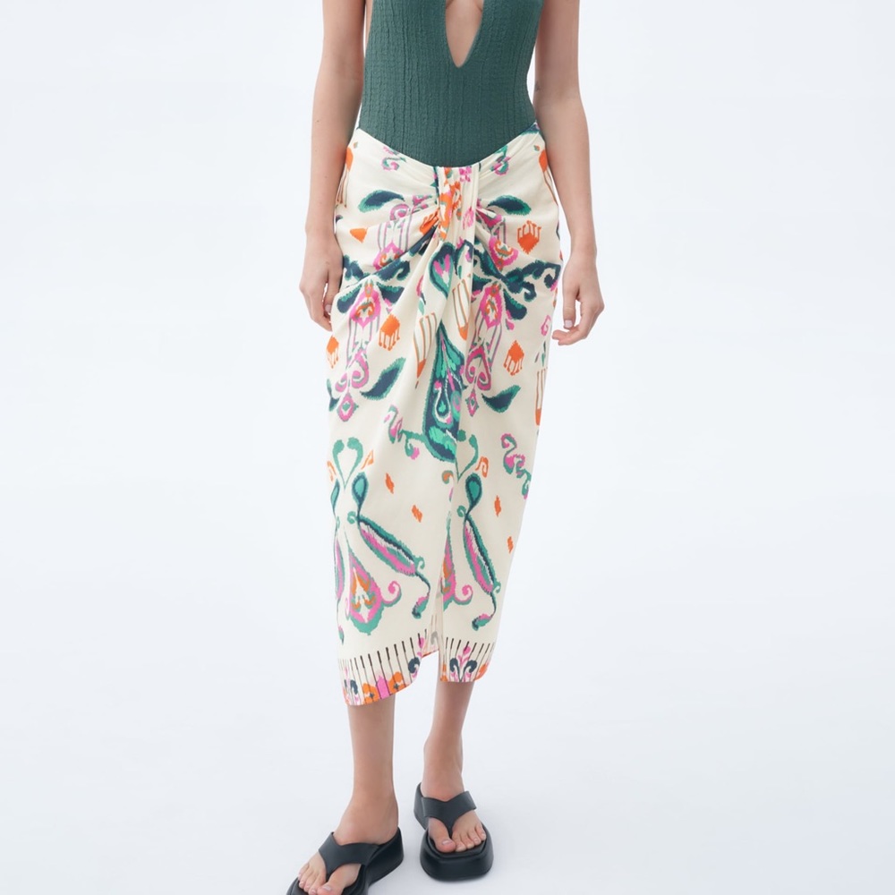 ZARA LINEN BLEND KNOTTED PAREO SKIRT NWT SIZE XL